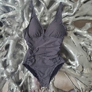 DKNY Pin Dot V-Neck One Piece - Size 10